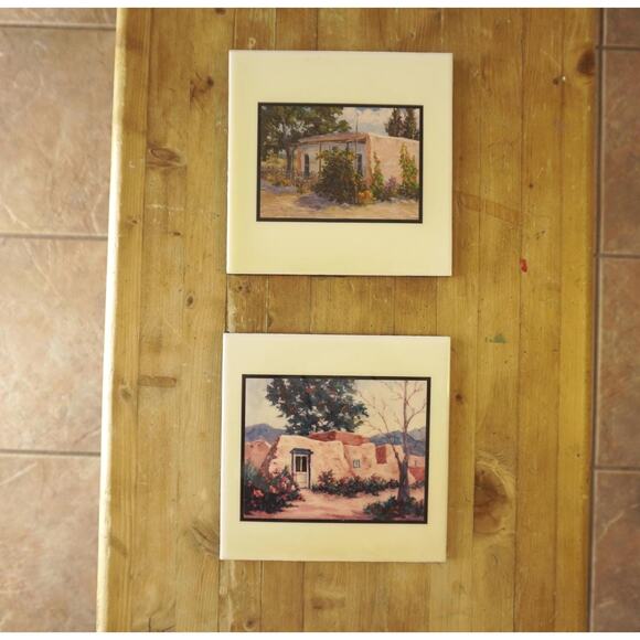 Original Paintings set of 2- Carolyn Lankford- Adobe style exterior - Picture 1 of 8